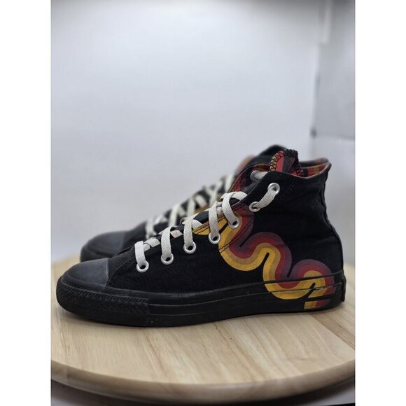 Size 8 Womens- Converse Chuck Taylor All Star High Black with yellow/Red/purple - Picture 1 of 9